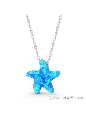 Lab-Created Opal Starfish Animal Sealife Charm Pendant in .925 Sterling Silver
